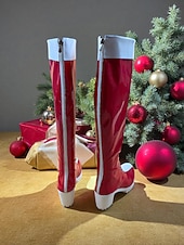 economico Stivali alla moda-stivali natalizi rossi da donna con rifiniture bianche - stile festivo, perfetti per le feste di Natale e le celebrazioni invernali