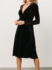 Damen Midikleid Samtkleid Partykleid Cocktailkleid Elegant Modern Party Abendgesellschaft Normale Passform Einfach Langarm V Ausschnitt Schwarz Rote Dunkelgrün Herbst Winter preiswerte abendkleider-Damen Midikleid Samtkleid Partykleid Cocktailkleid Elegant Modern Party Abendgesellschaft Normale Passform Einfach Langarm V Ausschnitt Schwarz Rote Dunkelgrün Herbst Winter