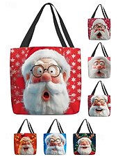 economico Borse con stampa grafica-borsa tote natalizia da donna – design di Babbo Natale con albero di Natale festivo e fiocchi di neve, divertente e stravagante, regalo perfetto per le feste di Natale, le festività invernali e lo shopping