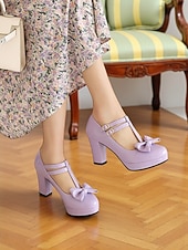 cheap 1950s Retro-Women's 1950s Vintage Patent Faux Leather T-Strap Heels with Bow Detail, Comfortable Chunky Block Heel, Elegant for Parties, Weddings and Special Occasions