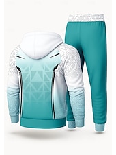 Недорогие спортивные костюмы-Муж. Толстовка Спортивный костюм Спортивный костюм из двух частей Кулиска Застегнуться Геометрический принт Наборы одежды Осень Зима Синий Назначение На открытом воздухе Путешествия Легкость Мода