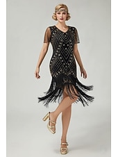 levne 1920s šaty-Řvoucí 20s 20. léta 20. století Ke kolenům Bubenové šaty Krátké rukávy Velký Gatsby Flitry Třásně Do V Maškarní kostým Dámské Vánoce Karneval speakeasy Plesová maškaráda Retro tematická párty Dospělé