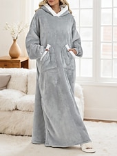 cheap Women's Sleep Tops &amp; Bottoms-Women's Pajamas Loungewear Flannel Warm Fashion Wearable Blanket Hoodie Pure Color Pocket Vacation Home Daily Long Sleeve Hoodie Light Grey Fall Winter Loose Fit