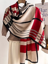 abordables Bufandas de mujer-Bufanda a cuadros de poliéster para mujer, acogedora y elegante para el invierno, regalo de Navidad perfecto en varios colores.