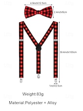 baratos Gravatas masculinas e gravatas borboleta-Conjunto de suspensório ajustável e gravata borboleta xadrez de Natal masculino, estilo casual e formal, perfeito para festas de fim de ano e presentes