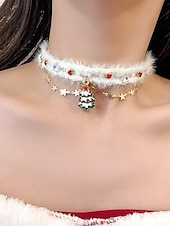 voordelige Dames ketting-Kerstchoker met fluwelen strik voor dames, met imitatiebont en gouden bel, feestelijke feestdagenhalsketting voor kerstfeestjes en wintervieringen