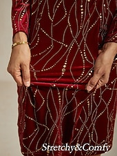 cheap Cocktail Dress-Christmas Women's Midi Dress Blazer Dress Shift Dress Velvet Dress Glitter Elegant Birthday Party Cocktail Party Regular Fit Polka Dot Long Sleeve V Neck Wine Spring Winter