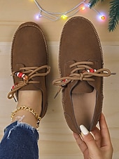 preiswerte Damenschnürschuhe-Rote Mokassin-Loafer für Damen mit Perlenschnürsenkeln – gemütliche Urlaubs-Slipper für Damen – ideal für Weihnachten, Winterkomfort und entspannte Tage