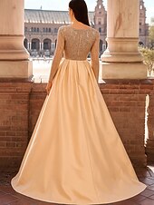 preiswerte Bodenlänge-A-Linie Schlauchkleid Bodenlang Abendkleid Überrockkleid Langarm V Ausschnitt Elegant Vintage luxuriös Formell Spandex Paillettenbesetzt Polyester Brautmutterkleid mit Paillette Farbblock