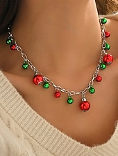 tanie Naszyjnik damski-damski świąteczny naszyjnik ze stopu z czerwonymi i zielonymi dzwoneczkami, ozdobą w kształcie płatka śniegu, idealny do świątecznej mody i jako prezent