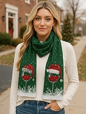 abordables Accessoires de Noël-Écharpe de Noël pour femme, châle d&#039;hiver doux avec imprimé bonnet de Père Noël, écharpe de cou confortable pour les fêtes et cadeaux festifs, plusieurs couleurs
