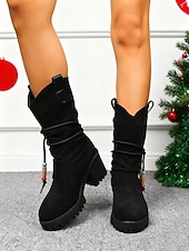 economico Stivali alla moda-Per donna Stivali Stivali Morbidi Natale Quotidiano Stivali al Ginocchio Nappa Tacco grosso Punta Tonda Casual Finta pelle scamosciata Mocassino Nero Rosso