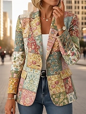 abordables Blazers et Costumes-Femmes Blazer Chaud Confortable Avec Poches Boutons Imprimé ancien Quotidien Occasionnel Fleuri Formel Bureau Occasionnel Simple Boutonnage Régulier Revers Cranté Coupe régulière manche longue