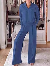 abordables Survêtements pour femmes-Femmes Chemise manche longue Col en V Uni Élégant ancien Sports Occasionnel Quotidien Extérieur Bleu Noir Blanche Printemps Coupe Ample