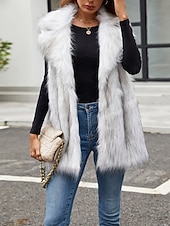 billiga Pellicce &amp; Pelli-Women's Vest Faux Fur Coat Warm Comfortable Furs &amp; Leathers Casual Color Gradient Vacation Street Casual Daily Wear Long Turndown Regular Fit Sleeveless Outerwear Black White Brown Fall Winter