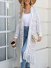 economico Cardigan Aperto-Per donna Felpa Cardigan Elegante Moda Streetwear Plaid A Coste Aperto davanti Nappa Lavorato a maglia Manica Lunga Top lunghi Maglia All&#039;aperto Quotidiano Weekend Nero Giallo Primavera Autunno