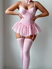 billiga Sovtoppar och underdelar till dam-Dam Sexiga underkläder Sexiga kroppar Spets Öppen ryggNightwearPolyester Utomhus Semester Hem Solid färg Mode söt stil Ljusblå Svart Vit Rodnande Rosa Marinblå Vår &amp; sommar Höst vinter