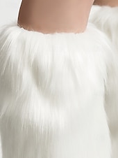 abordables Chaussettes pour femmes-Jambières en fausse fourrure pour femmes, couvre-bottes moelleux jusqu&#039;aux genoux, accessoires de costumes de fête d&#039;hiver élégants, tenues de Noël et de vacances