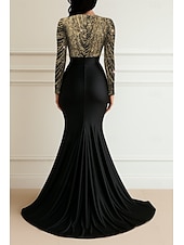 cheap Mermaid Evening Dresses-Mermaid Trumpet Floor Length Beaded Eembroidered Formal Dresses Mother of the Bride Dress Prom Dresses Evening Gown Ball Gown Formal Dress Elegant Glittering Long Sleeve Crew Neck Wedding Formal
