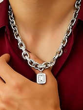 Χαμηλού Κόστους Ανδρικά κοσμήματα-Ανδρικό χριστουγεννιάτικο κολιέ από τιτάνιο και ατσάλι με ορθογώνιο μενταγιόν, μοντέρνα κοσμήματα με αλυσίδα για εορταστικά πάρτι και δώρα