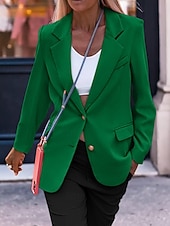cheap Blazers &amp; Suits-Women's Blazer Comfortable Pocket Buttons Active Plain Outdoor Vacation Going out Weekend Regular Turndown Regular Fit Long Sleeve Outerwear Black White Wine Fall Winter