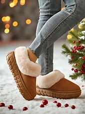 baratos Botas de neve e inverno-Botas de inverno femininas forradas com pele sintética e sola antiderrapante, botas quentes e aconchegantes para uso ao ar livre em climas frios