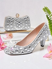 preiswerte Klassische Pumps-Damen-Set aus Strass-Pumps und Clutch mit mehrfarbigen Kristallverzierungen – elegante passende Schuhe und Handtasche für formelle Anlässe und Cocktailpartys
