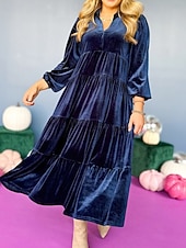 abordables Robe de cocktail-Femmes Robe Midi Robe en Velours Robe de Soirée Robe de Cocktail Élégant Mode Moderne Soirée Coupe régulière Uni manche longue Col de chemise Noir Jaune Vert foncé Bleu de minuit Automne Hiver