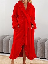 cheap Women's Onesies-Women's Pajamas Robe Flannel Warm Fashion Pure Color Ruffle Pocket Home Daily Bed Long Sleeve Crew Neck Black White Pink Red Purple Fall Winter Regular Fit