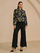  Jeansjacke mit Blumenmuster, lässig, für Urlaub und Alltag, mit Reißverschluss