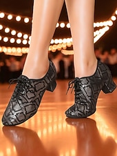baratos Sapatos de Jazz-Sapatos de dança de salão femininos bege com cadarço - salto baixo estilo oxford com padrão brilhante para festas de dança profissionais &amp;performances