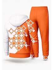 Χαμηλού Κόστους Αθλητικά κοστούμια-Ανδρικά Φούτερ με Κουκούλα Φόρμα Φόρμα 2 τεμαχίων Κορδόνι Κουμπώσου Γεωμετρικό Ρούχα σύνολα Φθινόπωρο Χειμώνας Μπλε Πορτοκαλί Επάγγελμα Για Υπαίθρια Χρήση Ταξίδια Ελαφρύ Μοντέρνα Μακρυμάνικο