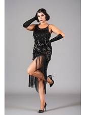 cheap 1920s Dresses-Roaring 20s 1920s Midi Flapper Dress Sleeveless The Great Gatsby Sequins Fringe Scoop Neck Fancy Dress Women's Christmas Carnival speakeasy Masquerade Retro Theme Party Adults' Dress