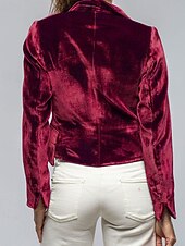 economico Blazer e Completi-Per donna Blazer Blazer di velluto Confortevole Tasca Moda Semplice Feste Festa / Sera Casuale Corto Regolare Collo ripiegato Vestibilità regolare Manica Lunga Capispalla blu navy Nero Vino Primavera