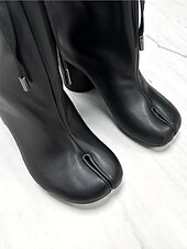 economico Stivali alla caviglia-stivali tabi da donna in similpelle con punta divisa e design allacciato, stivaletti alla moda, streetwear d&#039;avanguardia, cosplay &amp;abbigliamento casual da festa