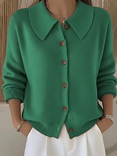 ieftine Cardigan simplu-Pentru femei Pulover Casual Culoare solidă Guler Cămașă Nasturi Manșon Lung Topuri obișnuite Tricotat Casă Zilnic Concediu Negru Alb Toamnă Iarnă