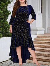 Damskie Puszysta Aksamitna sukienka Graficzny Półgolf Długi rękaw Wiosna Jesień Elegancja Moda Nowoczesny Sukienka maxi Formalny Święta Sukienka tanie Sukienki-Damskie Puszysta Aksamitna sukienka Graficzny Półgolf Długi rękaw Wiosna Jesień Elegancja Moda Nowoczesny Sukienka maxi Formalny Święta Sukienka