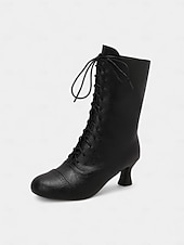 Недорогие Викторианский и Эдвардианский-Женские коричневые ботильоны из искусственной кожи в эдвардианском стиле со шнуровкой, винтажные полусапожки на среднем каблуке 1950-х годов для костюмированных выступлений, театра и повседневной носки в стиле ретро