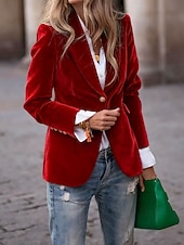 نسائي سترة بليزرات مخملية مريح Buttons موضة سهل رسمي الأماكن المفتوحة عادية طوي عادي كم طويل ملابس خارجية أسود أحمر أزرق الخريف الشتاء رخيصةأون بليزر وبدلات-نسائي سترة بليزرات مخملية مريح Buttons موضة سهل رسمي الأماكن المفتوحة عادية طوي عادي كم طويل ملابس خارجية أسود أحمر أزرق الخريف الشتاء