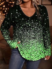 abordables T-shirt grande taille-Femmes Grande taille Hauts T-shirt Géométrie Imprimé manche longue Col en V Occasionnel Quotidien Polyester Automne Hiver Bleu Violet