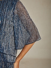  Damen Bluse Elegante Oberteile Fließende Oberteile Chiffon Tops Pailletten Plissiert Patchwork Elegant Vintage Stilvoll Dreiviertelarm Rundhalsausschnitt U-Boot-Ausschnitt Täglich Arbeit Outfits für