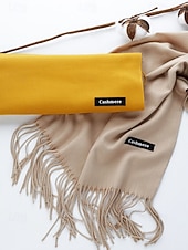 ieftine Accesorii de Crăciun-Eșarfă de Crăciun pentru femei, cu aspect de cașmir, șal de iarnă moale din imitație de cașmir cu ciucuri, eșarfă caldă de culoare uni pentru sărbători, exterior și purtare zilnică