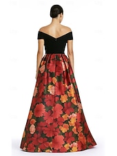 preiswerte Abendkleider-A-Linie Bodenlang Abendkleid Ballkleid Elegant Kurzarm Schulterfrei Formell Hochzeit Tasche Satin Nylon mit Tasche