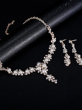 baratos Colar Feminino-Conjunto de colar e brincos de pérolas e strass feminino, joias vintage elegantes para bailes de gatsby, casamentos &amp;festas noturnas