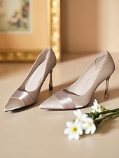 Недорогие Классические насосы-Женские туфли-лодочки из атласа цвета шампанского на высоком каблуке — туфли с острым носком и отделкой из ленты для свадеб &amp;коктейльные вечеринки