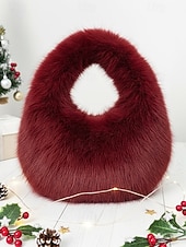 billiga Julpåsar-Damaxelväska i fuskpäls, mjukt plyschmaterial, elegant luffarmodell för julfester, finns i flera färger