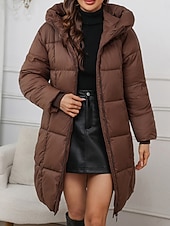 cheap Winter Coats-Women&#039;s Parka Comfortable Breathable Zipper Pocket Casual Plain Vacation Street Casual Daily Wear Zipper Long Hooded Regular Fit Long Sleeve Outerwear Black Red Khaki Spring Fall