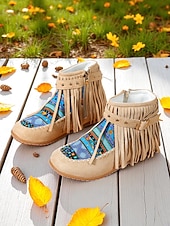 dames mocassinlaarzen met franjes en kleurrijke etnische print, casual enkellaarsjes voor herfstoutfits en festivals &dagelijks gebruik voordelige Enkel laarzen-dames mocassinlaarzen met franjes en kleurrijke etnische print, casual enkellaarsjes voor herfstoutfits en festivals &dagelijks gebruik
