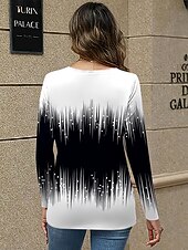 preiswerte Streifen- und geometrisches T-Shirt-Damen T Shirt Druck Ombre Grafik Geometrisch Vintage Stilvoll Klassisch Langarm V Ausschnitt Normale Oberteile Täglich Schwarz Herbst Winter