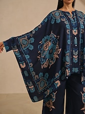  Blusa feminina chiffon étnico floral colocação havaiana estampa grande gola redonda casual férias primavera verão outono